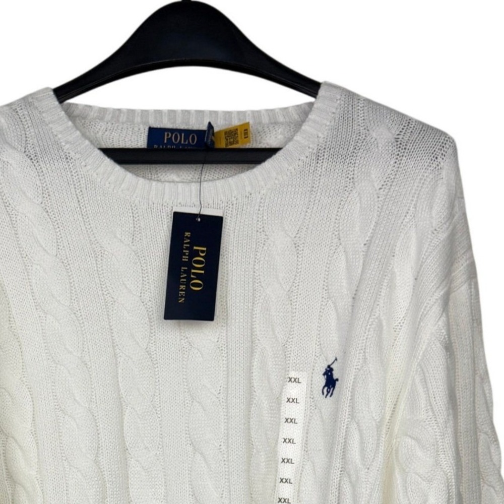 NEW Polo Ralph Lauren CABLE KNIT Sweater Mens XXL Cotton Crew Neck Pony White